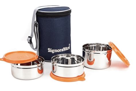 signoraware executive stainless steel lunch box set|signoraware lunch box steel.